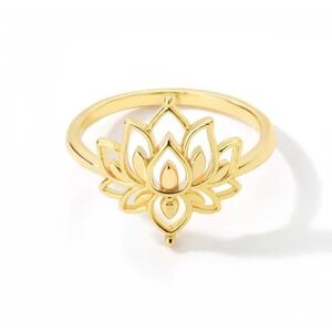 18k Over Silver Lotus Flower Ring Gold  Statement Ring Boho Minimal size 7